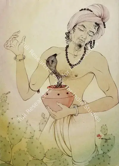 Sanat Chatterjee (Artist), Snake Charmer, Painting