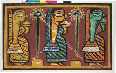 Jamini Roy (Artist), Three Pujarins, 1949, Painting