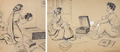 Gaganendranath Tagore (Artist), Gramophone Series, 1916, Drawing