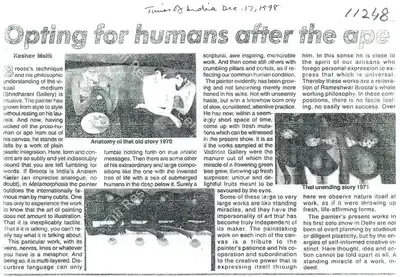 Keshav Malik (Writer), Opting For Humans Ofter the Ape, 1998, Newspaper clipping