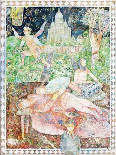 Sakti Burman (Artist), Lovers in Front of Sacre Coeur, 2001, Painting