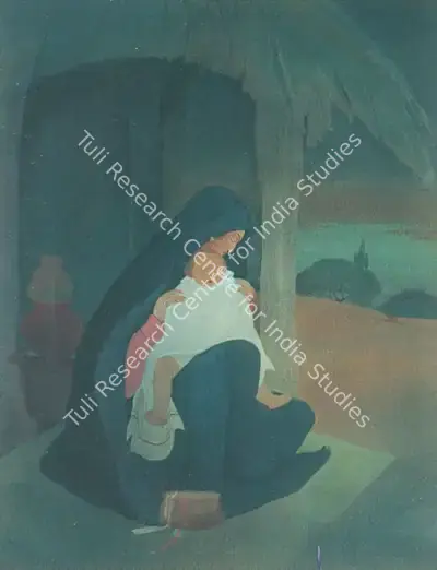 M.A.R. Chughtai (Artist), Mother and Child, Painting