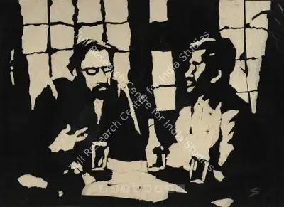 Somnath Hore (Artist), At The Tea House, 1960, Graphic Art