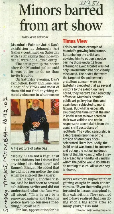Minors Barred From Art Show, 2007, Newspaper Clipping