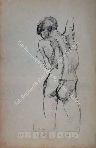 K.C.S. Paniker (Artist), Nude Boy, 1954, Drawing
