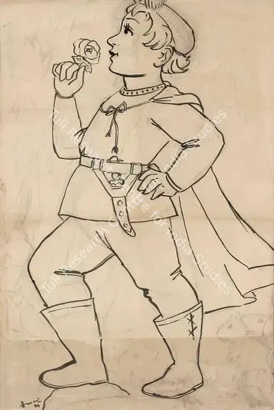 M.F. Husain (Artist), Prince Charming, 1944, Drawing