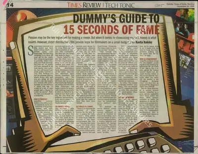 Kavita Kukday (Reporter), Dummy's Guide to 15 Seconds of fame, 2005, Newspaper Clipping