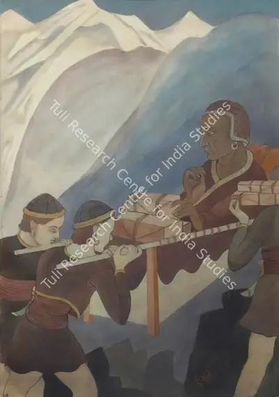 A.K. Haldar (Artist), Srijan (Atisa) Dipankara crossing over to Tibet, 1952, Painting