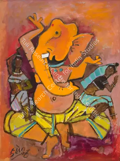 M.F. Husain (Artist), Untitled (Riddhi Siddhi Ganesh), 1989, Painting
