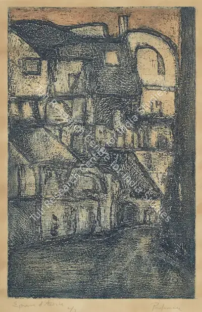 Akbar Padamsee (Artist), Untitled (Houses), 1965, Graphic Art