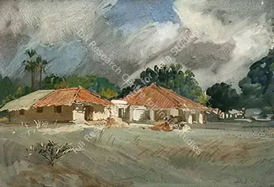 N.S. Bendre (Artist), A Farm in Santiniketan, 1946, Painting