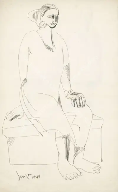 F.N. Souza (Artist), Untitled (Seated Woman), 1949, Painting