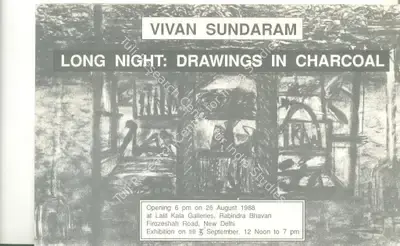 Vivan Sundaram (Artist), Long Night: Drawings in Charcoal, 1988, Solo Exhibition Invitation