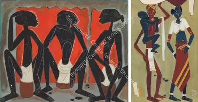Shiavax Chavda (Artist), Untitled (Three Tribal Men), 1949, Painting