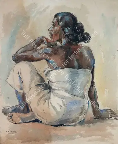 K.K. Hebbar (Artist), Untitled (Seated Woman), 1946, Painting