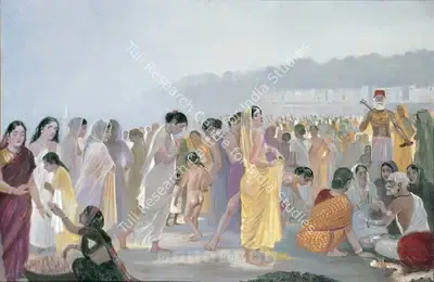 Dhurandhar, M.V. (Artist). Chowpatty Beach, 1934 | Painting, Os.Del/27.07.07, 2007 · Osian's