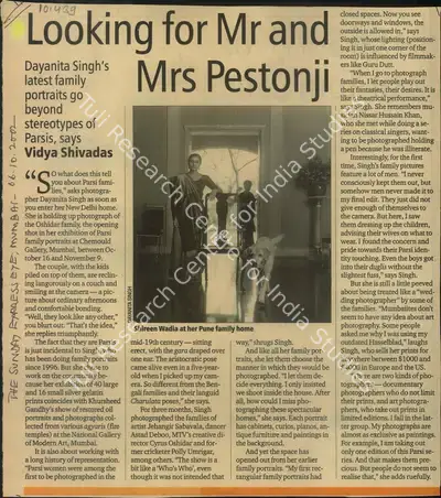 Vidya Shivadas (Reporter), Looking for Mr and Mrs Pestonji, 2002, Newspaper Clipping