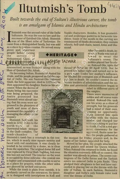 Ashish Talwar (Reporter), Iltutmish's Tomb, 2004, Newspaper Clipping