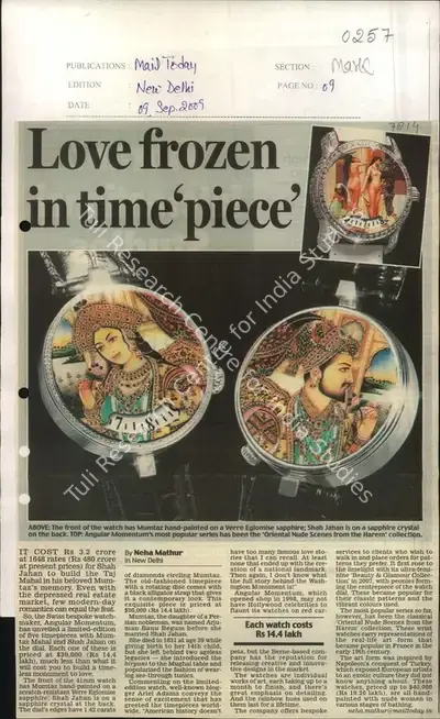 Neha Mathur (Reporter), Love Frozen in Time Piece, 2009, Newspaper Clipping