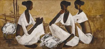 B. Prabha (Artist), Untitled (Fisherwomen), 1965, Painting