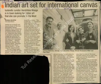 Vrushali Haldipur (Reporter), Indian Art Set for International Canvas, 2003, Newspaper Clipping