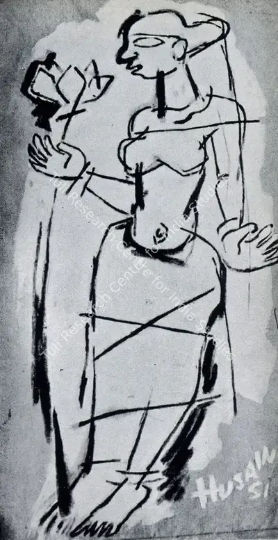 M.F. Husain (Artist), Lotus Girl, 1951, Painting