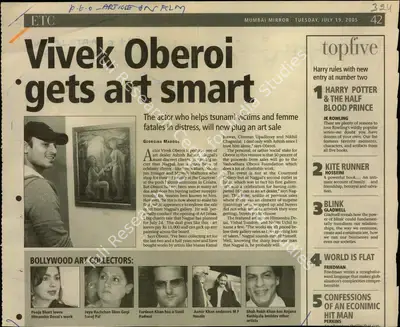 Georgina L. Maddox (Reporter), Vivek Oberai Gets Art Smart, 2005, Newspaper Clipping