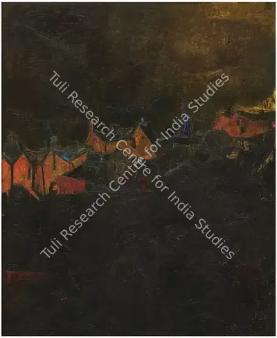S.H. Raza (Artist), Village, 1955, Painting