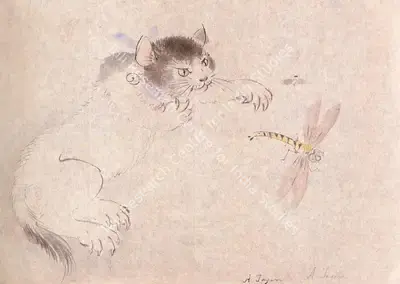 Abanindranath Tagore (Artist), Cat And A Dragon Fly, Painting