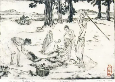 Mukul Dey (Artist), Durga, 1974, Drawing