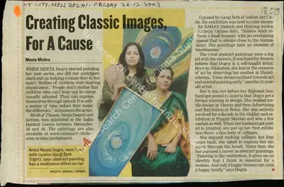 Meeta Mishra (Reporter), Creating Classic Images, For a Cause, 2003, Newspaper Clipping
