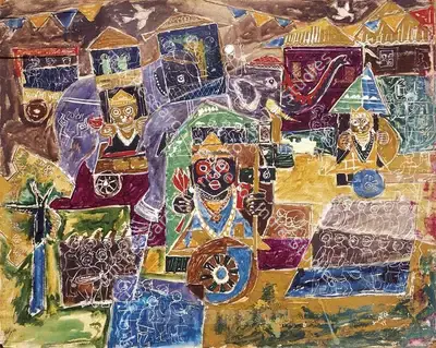 Shanti Dave (Artist), Rath Yatra, 1955, Painting