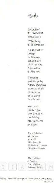 Atul Dodiya (Artist), "The Song Still Remains", 1991, Solo Exhibition Invitation
