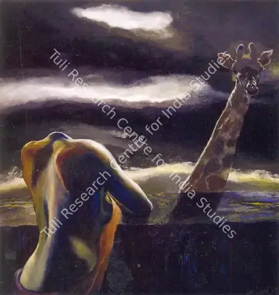Bikash Bhattacharjee (Artist), Over The Dark Clouds, 1997, Painting