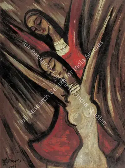 Sudhir Khastgir (Artist), Two Women, 1957, Painting