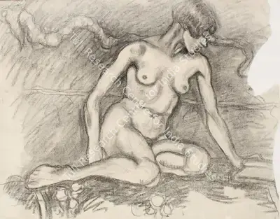 Amrita Sher-Gil (Artist), Nude Study of Sister, 1935, Drawing