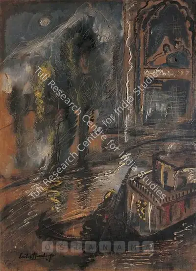 Sailoz Mookherjea (Artist), Night At Jhelum, 1959, Painting