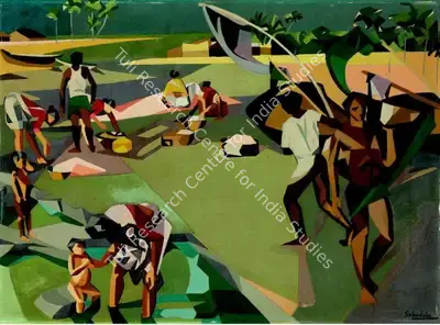 Jehangir Sabavala (Artist), Fisher-Folk Madh Island, 1955, Painting