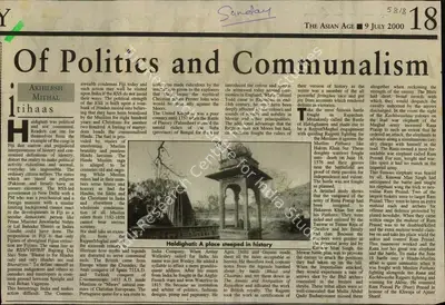 Akhilesh Mitthal (Writer), Of Politics and Communalism, 2000, Newspaper Clipping