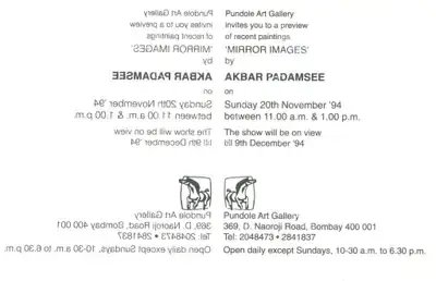 Akbar Padamsee (Artist), Mirror Images, 1994, Solo Exhibition Invitation