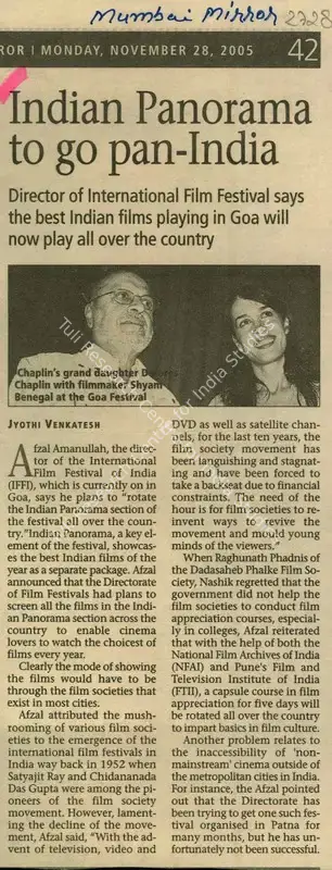 Jyothi Venkatesh (Writer), Indian Panorama to Go Pan-India, 2005, Newspaper Clipping