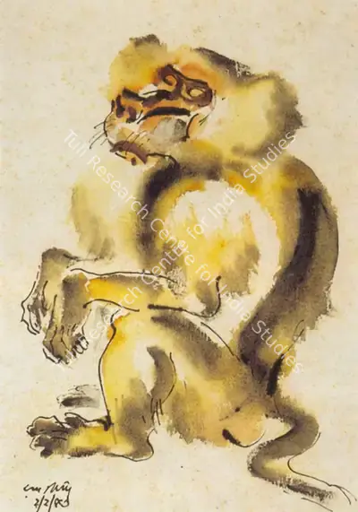 Baij, Ramkinkar (Artist). A Monkey, 1945 | Painting, So.Lon/08.05.97, 1945