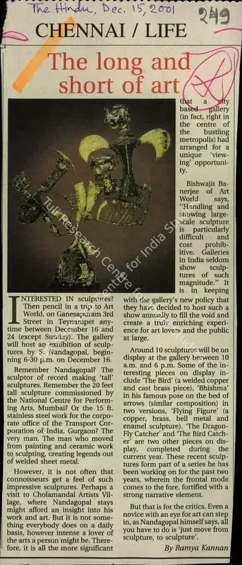 Ramaya Kannan (Reporter), The Long and Short Art, 2001, Newspaper Clipping