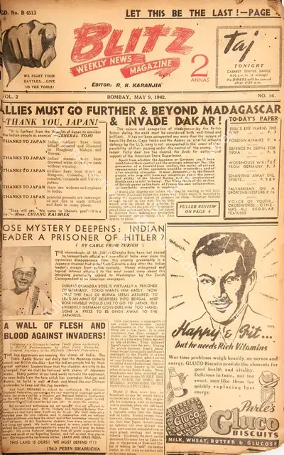 R.K. Karanjia (Editor), Blitz, 1942, Magazine