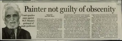 Naziya Alvi (Reporter), Painter Not Guilty of Obscenity, 2008, Newspaper Clipping