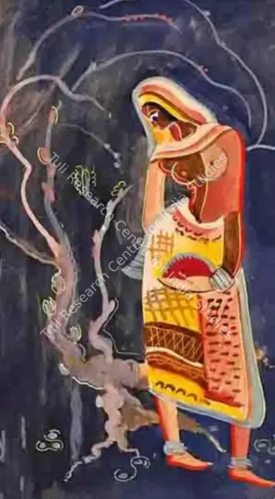 V.S. Adulkar (Artist), Standing lady, Painting