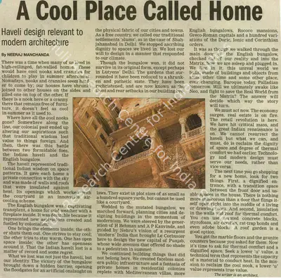 Neeraj Manchanda (Reporter), A Cool Place Called Home, 2005, Newspaper Clipping