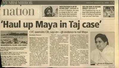 Narendra Kaushik (Reporter), Haul Up Maya in Taj Case, 2005, Newspaper Clipping