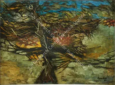 Dinkar Kowshik (Artist), Eagle in Space, 1964, Painting