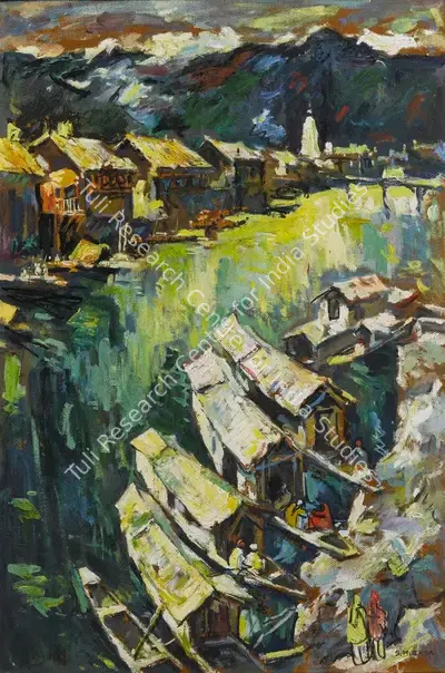 S.H. Raza (Artist), Untitled (Houseboats), 1948, Painting